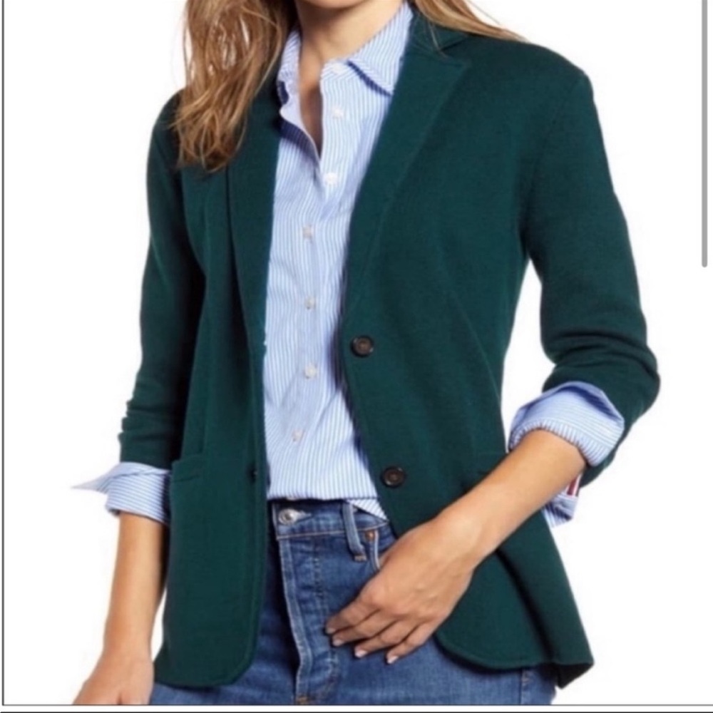 J. Crew Academic cotton knit Sweater Blazer in Forest Green Sz M